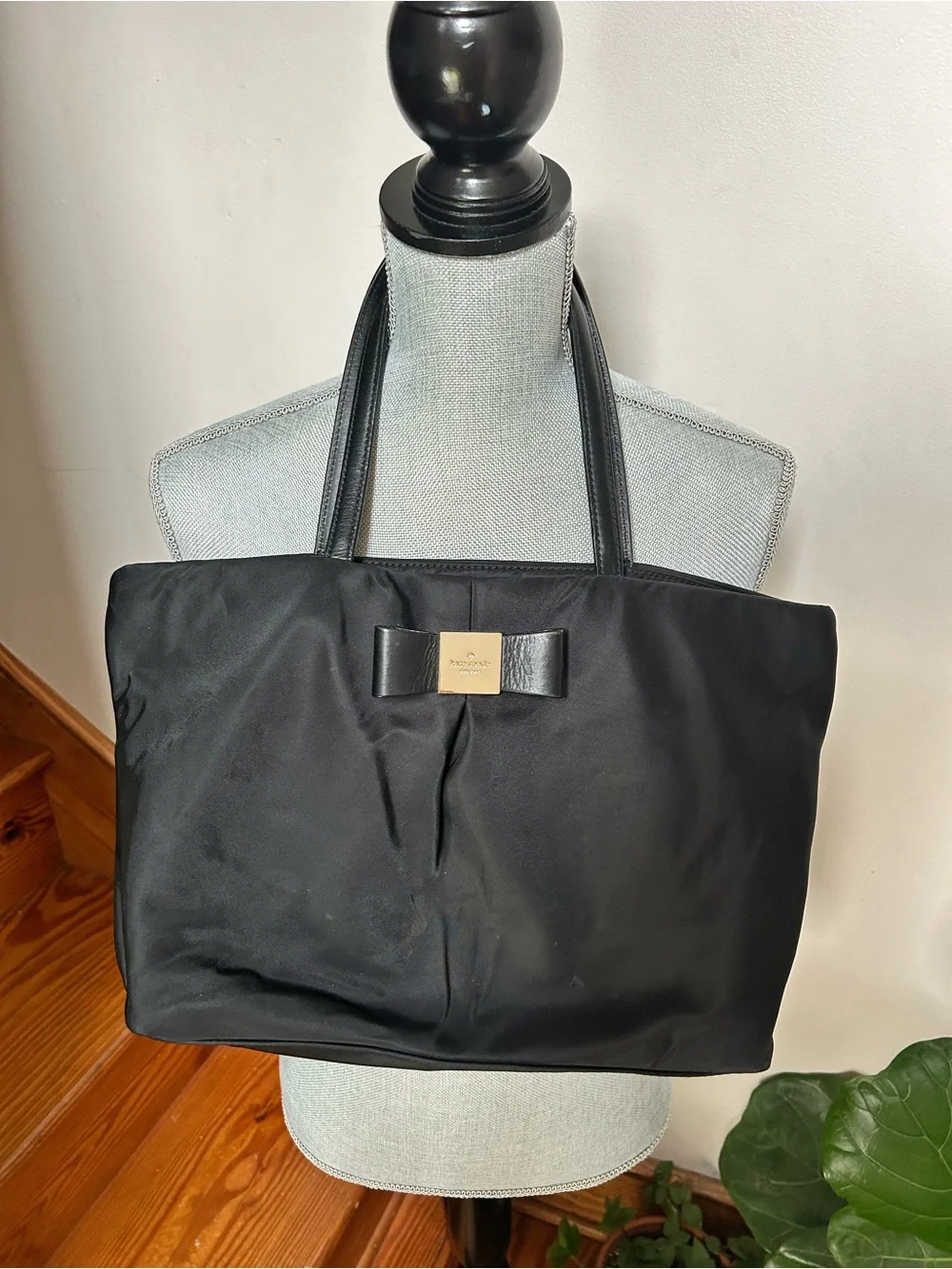 kate spade Black Nylon Tote with Bow and Gold Plaque